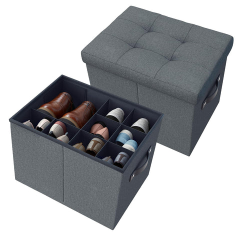 Adjustable Dividers Storage Ottoman Shoe Organiser Box for Closet,2 Pack