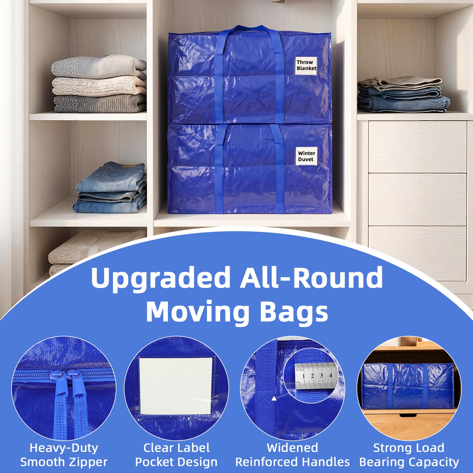 inreeme 90L Large Heavy-Duty Moving Bags and Storage Bags with Zips 6 Pack