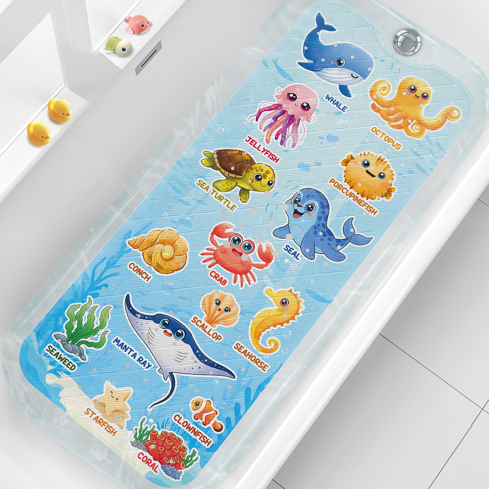 XIYUNTE Baby Bath Mat Non Slip Anti Mould Kids - 100x40cm Extra Long Anti Slip Bathtub Mat Machine Washable