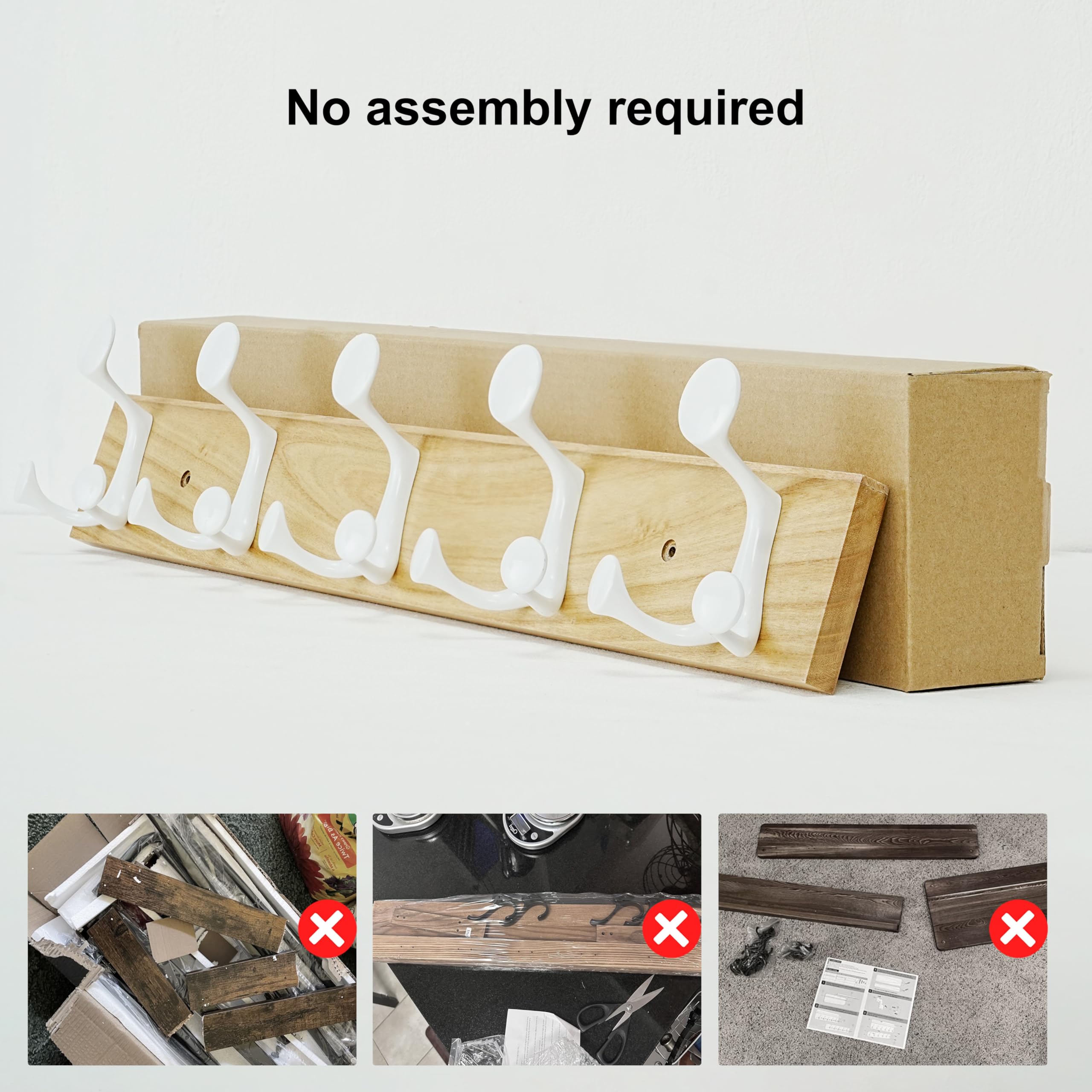 SKOLOO 61cm Natural Wood Coat Rack Wall Mount with 5 Triple Hooks - Ideal for Family Entrances, Classrooms, and Pet Supplies Storage