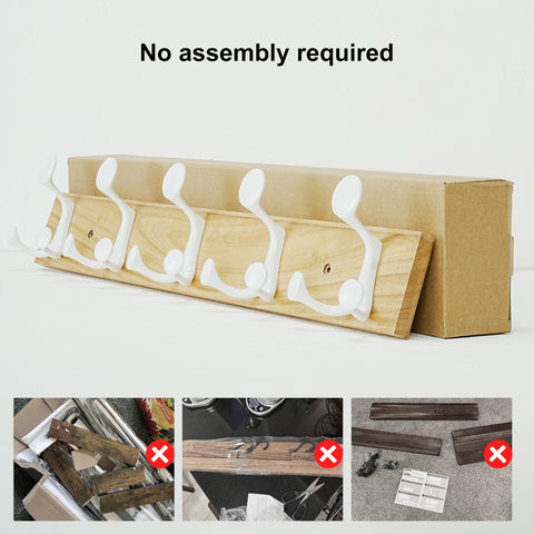SKOLOO 61cm Natural Wood Coat Rack Wall Mount with 5 Triple Hooks - Ideal for Family Entrances, Classrooms, and Pet Supplies Storage