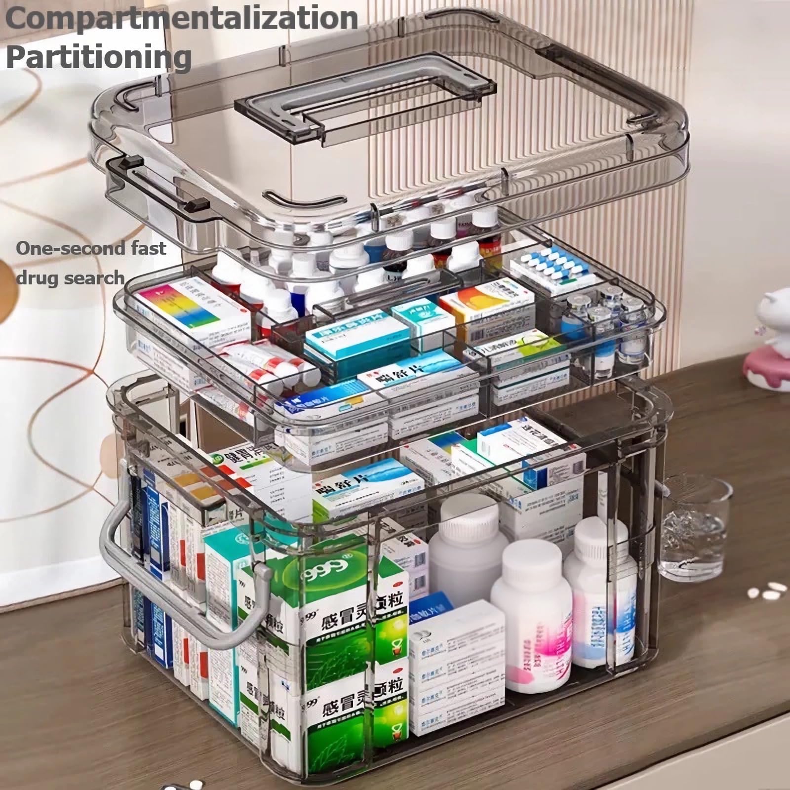 AouiSton Medicine Storage Box, 2 Layer First Aid Box Case Plastic Medicine Box Large Capacity Medical Box Storage Box Household Medicine Cabinet