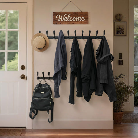 HONSKY Wall Mounted Coat Rack - 94cm Long Heavy Duty Metal 10 Double Hook, Sturdy & Space-Saving, for Hallway,Bedroom, Entryway, Holds Jackets