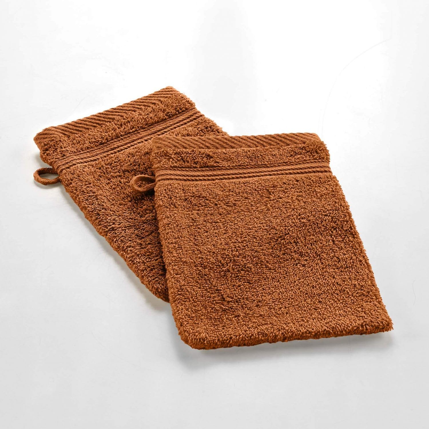 Douceur d'Intérieur, 2 x Washcloths (15 x 21 cm) Tendresse Caramel, 100% Cotton Terry Cloth