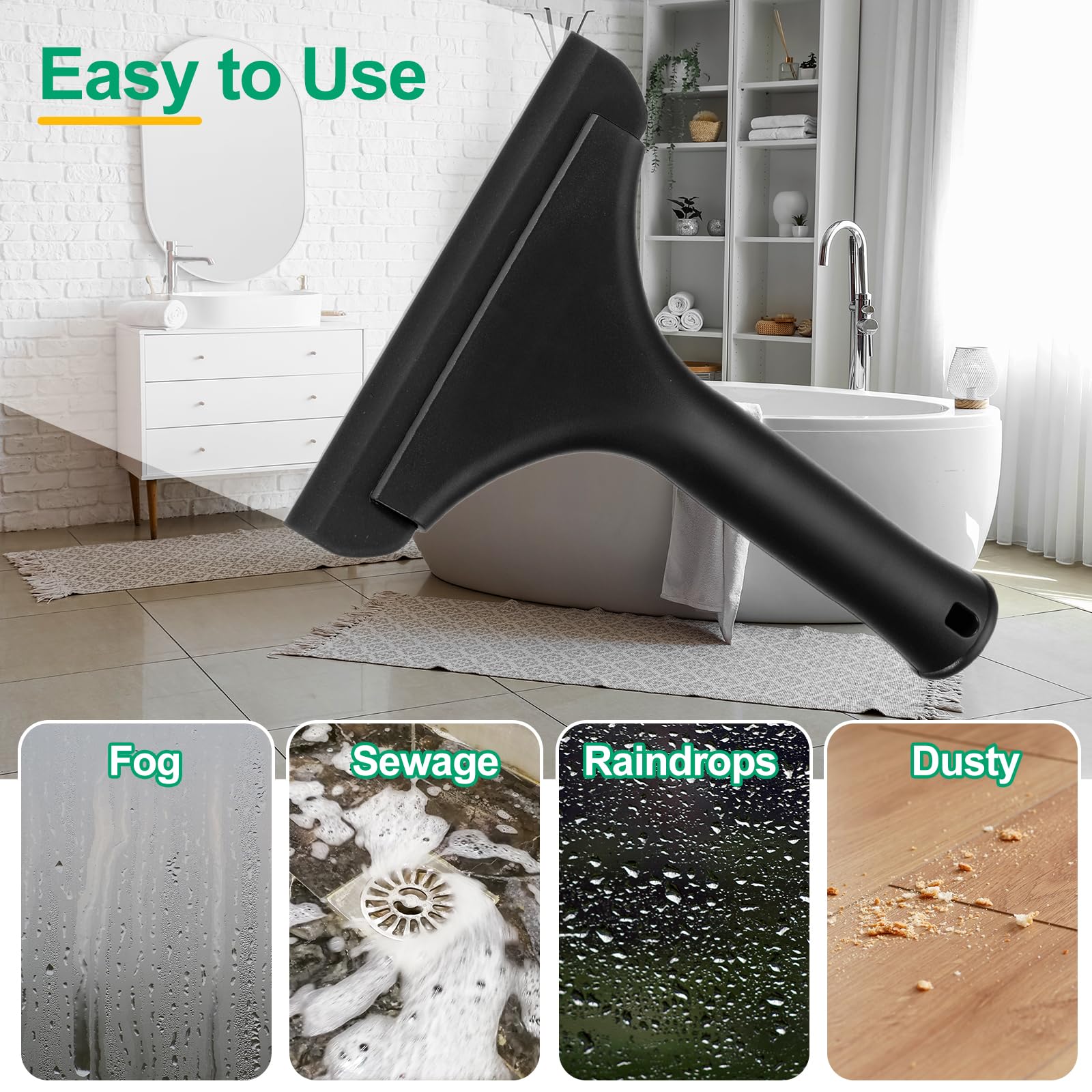 sourcing map 6 Inch Shower Squeegee for Glass Doors, All-Purpose Bath Squeegee with Handle for Bathroom Window Mirror Car Glass, Black/Black