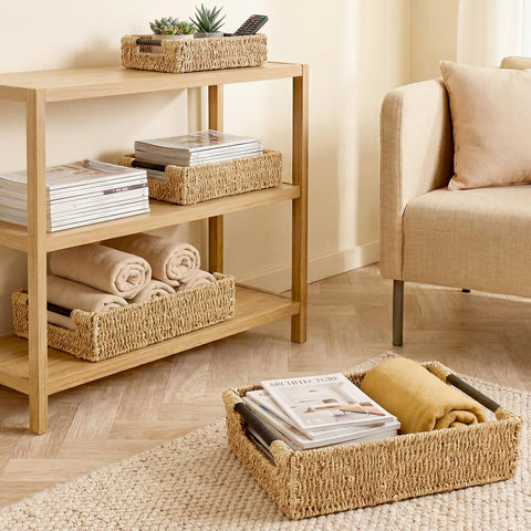 Woodluv Storage Baskets, Storage Baskets for Shelves, Nesting Storage Box Organiser | Shelf Hamper Organiser for Bathroom, Bedroom