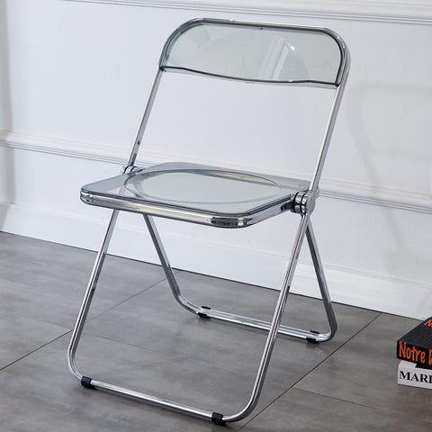 KAIHAOWIN Luxury Modern Acrylic Folding Chair Transparent Chairs-Ghost Stackable Crystal Folding Chair-PC Plastic Living Room Seat-Chrome Frame-Gray
