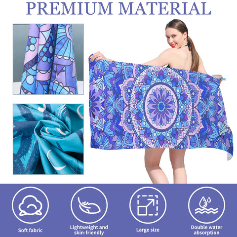 TMEOG Microfibre Beach Towels 2 Pack 180x80cm Extra Large Sand Free Beach Towel for Adults Compact Thin Travel Towel Women Men Lightweight Swim Pool