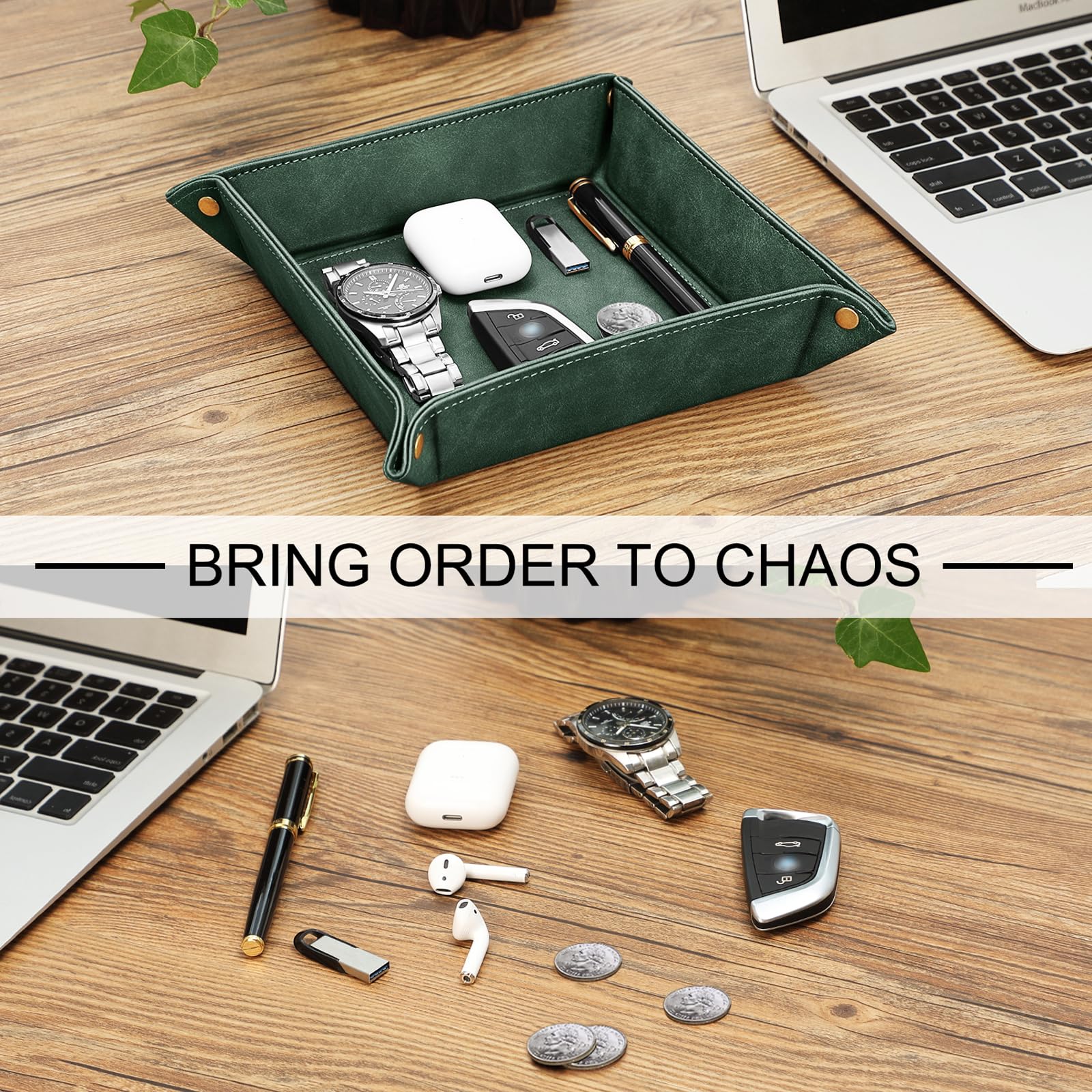 SITHON Valet Tray Premium PU Leather Desktop Storage Organizer