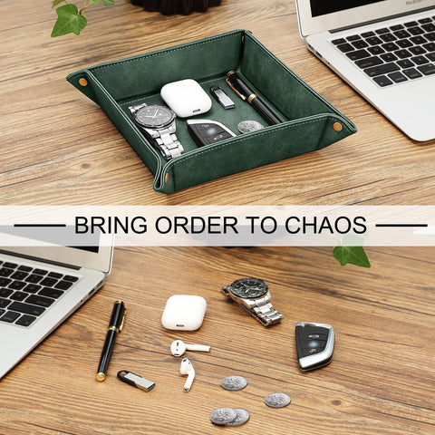 SITHON Valet Tray Premium PU Leather Desktop Storage Organizer