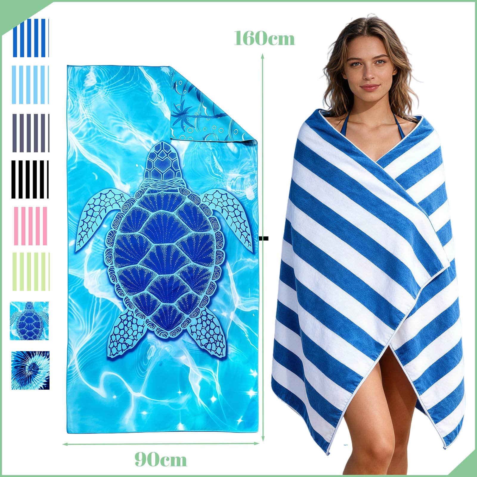 Large Microfibre Beach Towel for Adults with Bag 160x90cm,Black Quick Dry Beach Towel with Double Sided,Lightweight Beach Microfiber Towels for