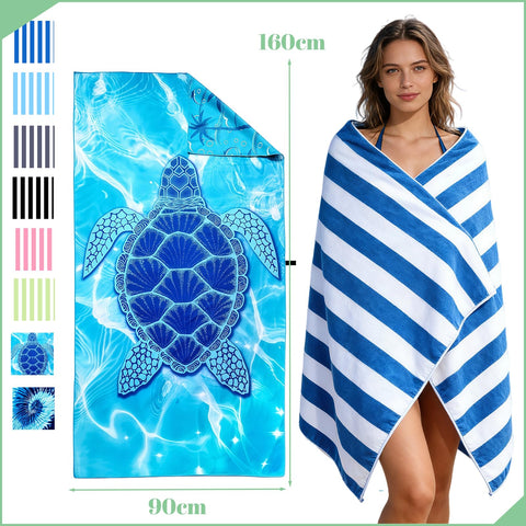 Large Microfibre Beach Towel for Adults with Bag 160x90cm,Blue Quick Dry Beach Towel with Double Sided,Lightweight Beach Microfiber Towels for Travel