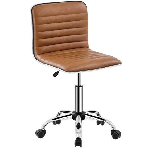 Yaheetech Armless PU Leather Chair Low Back Swivel Comfy Desk Retro Brown