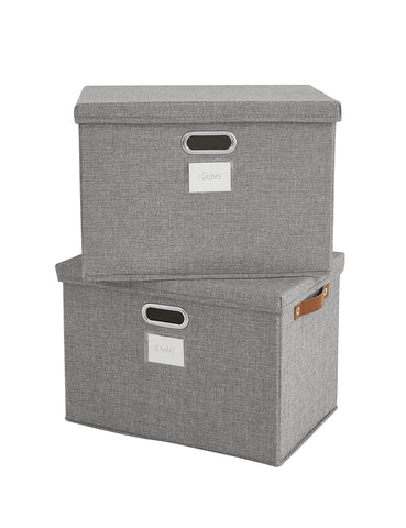 Bagnizer Storage Boxes with Lids 2PCS Foldable Fabric Storage Boxes Large Stackable Storage Baskets for Shelves Storage Box for Clothes Wardrobe Grey