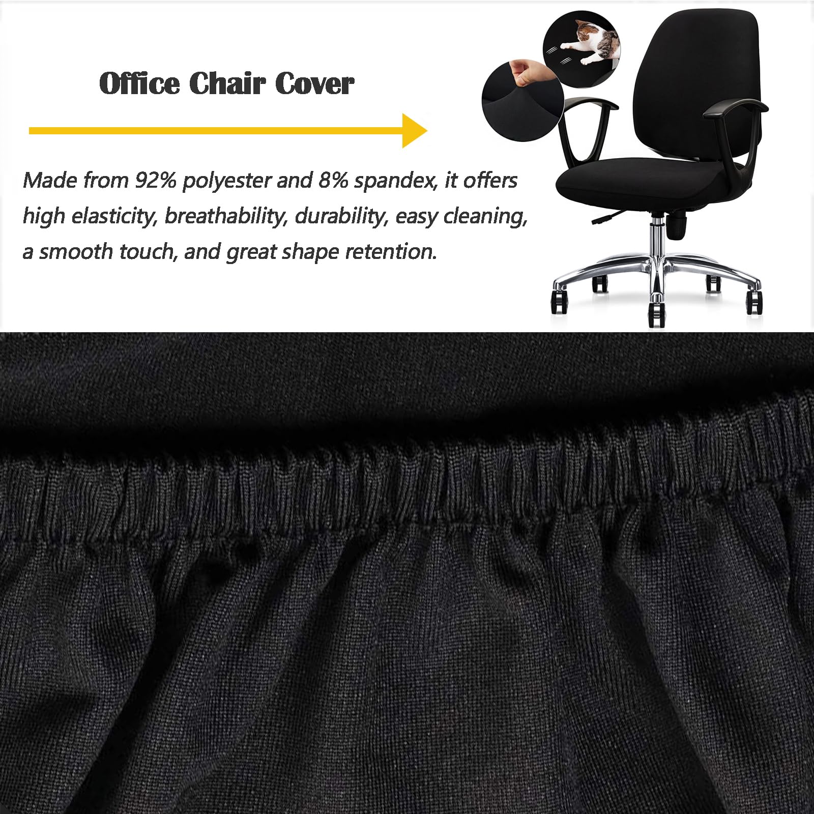 FYTXSZ Chair Covers Spandex Office Computer Chair Cover Stretch Removable Washable Rotate Swivel Chair Protective Covers (Black)