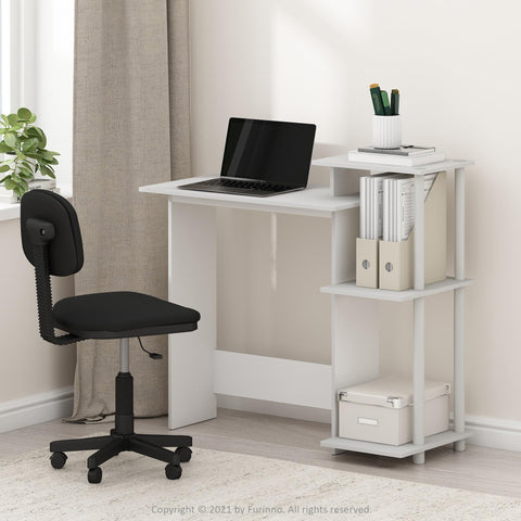 Furinno EFFICIENT Desk, Gaming Desk, with 3 Open Side Shelves, Laptop Notebook Computer Desk,Office Desk for Home Office, Study Room, Dorm, White