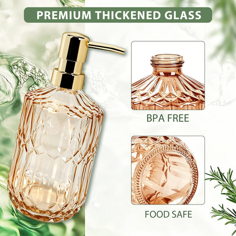 2 Pack Amber Glass Soap Dispenser 400ml | Thickened Non-Slip Pump