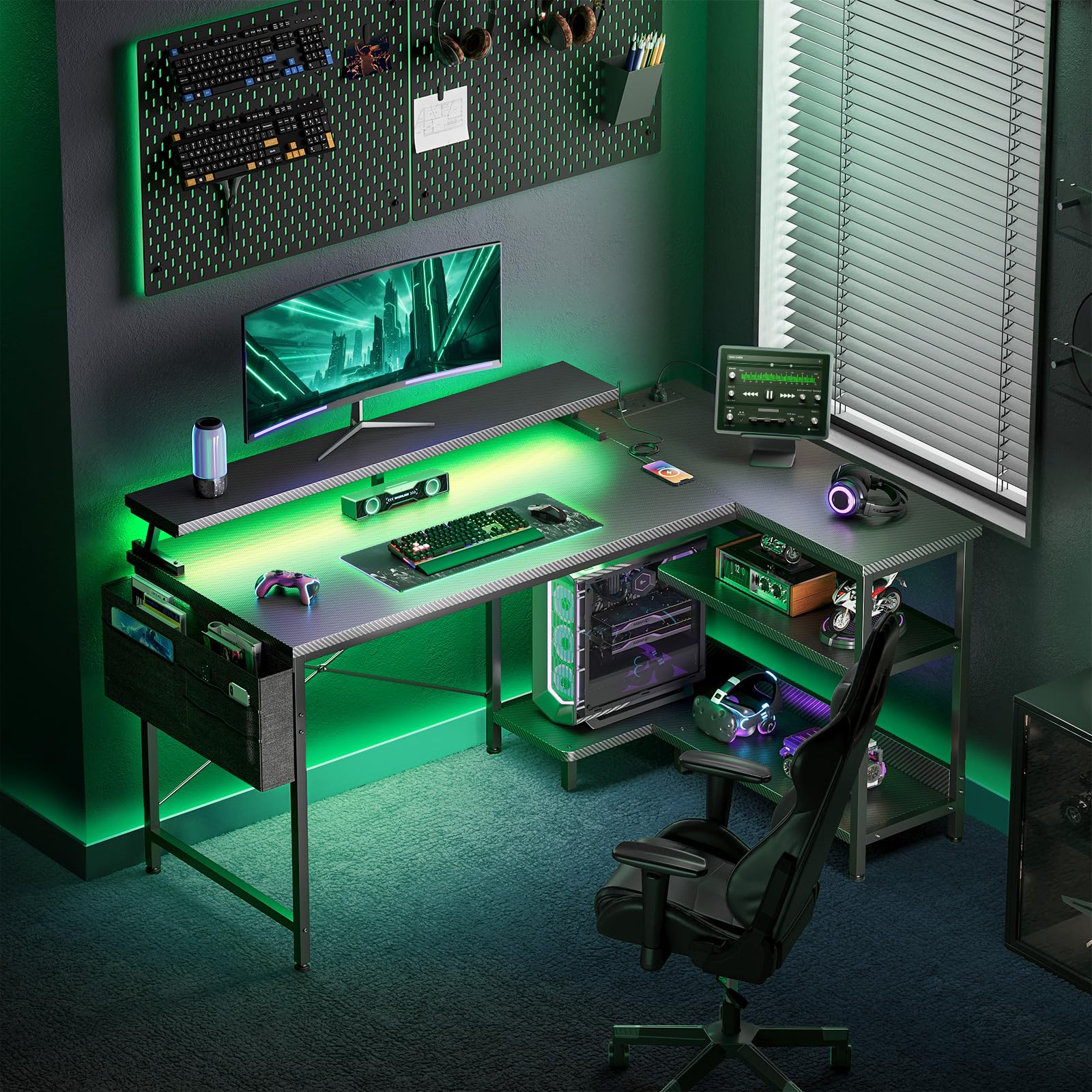 Coleshome L Shaped Gaming Desk with LED Lights & Power Outlet, 120x80 cm