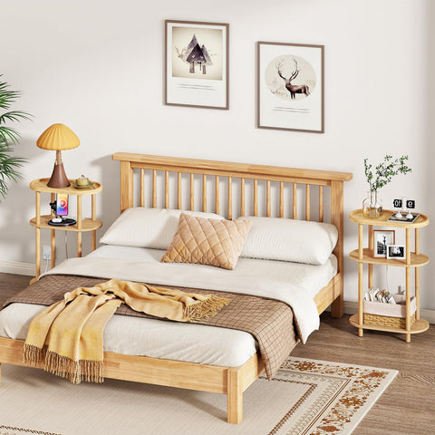 HOOBRO Narrow Side Table with Charging Station, 3 Tier Bamboo Slim End Table, 40 x 20 x 66 cm Narrow Bedside Table, Sofa Side Table, for Living Room