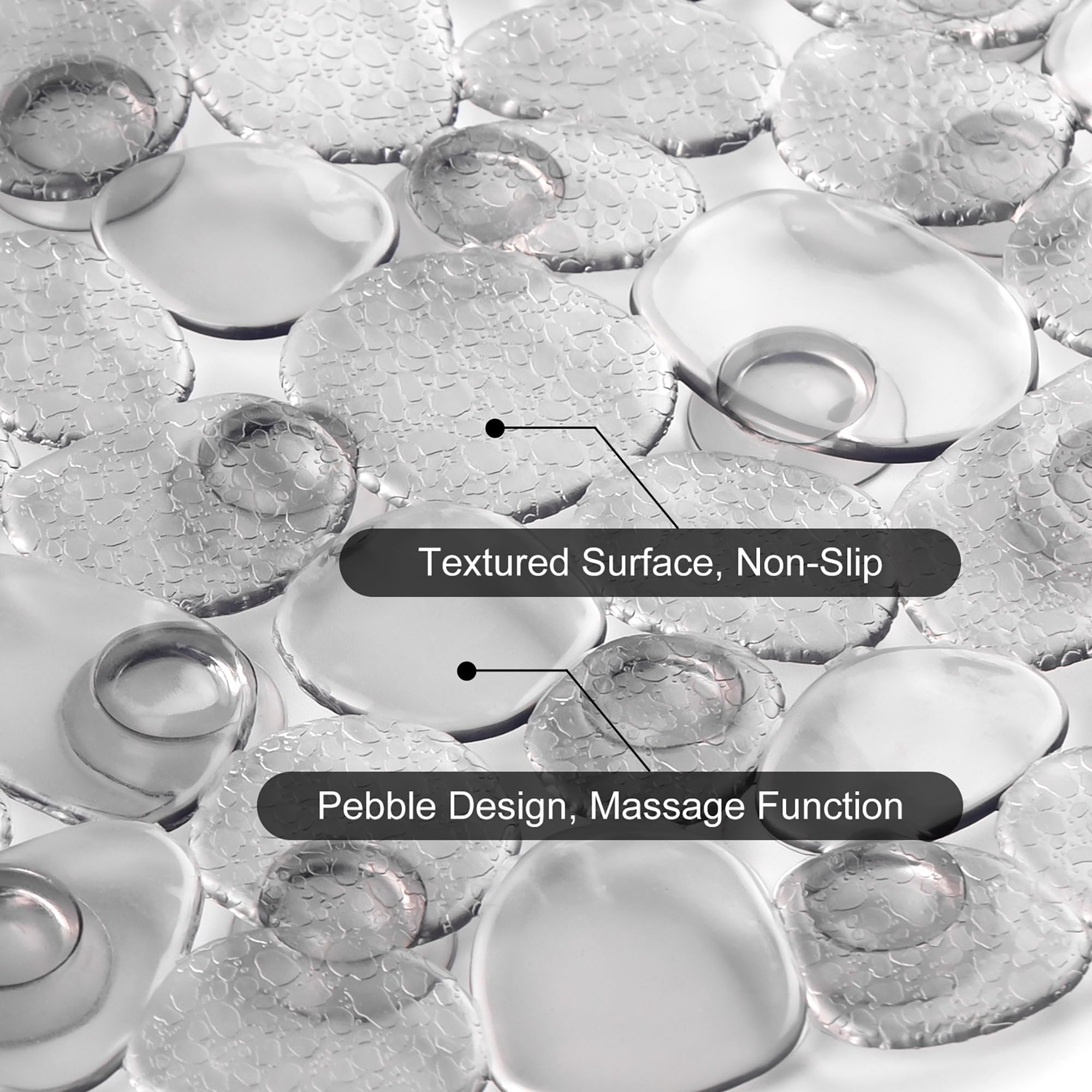 WELTRXE Bathtub Mat, Non-slip Shower Mat, PVC Bath Mat with Suction Cups and Drain Holes, Anti-Mould, Safe Oval Pebble Bathroom Tub Mat