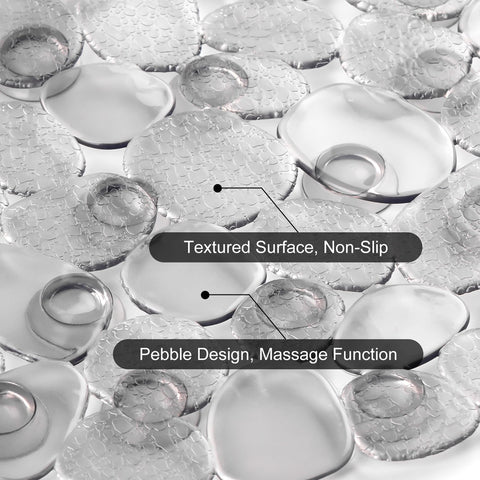 WELTRXE Bathtub Mat, Non-slip Shower Mat, PVC Bath Mat with Suction Cups and Drain Holes, Anti-Mould, Safe Oval Pebble Bathroom Tub Mat