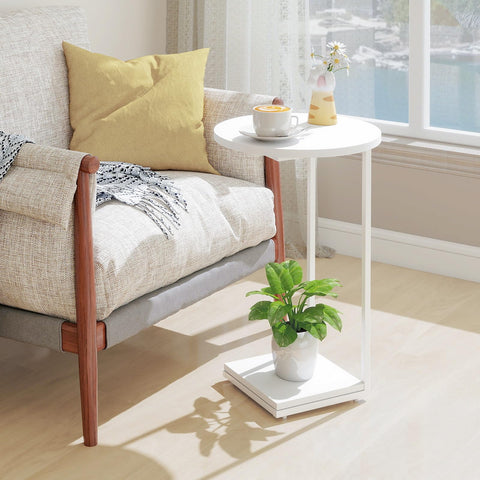 HDANI C-Shaped Side Table,Round End Table under Sofa,Bedside Table,Sofa Side Table with Metal Frame, Small Coffee Snack Table for Living Room