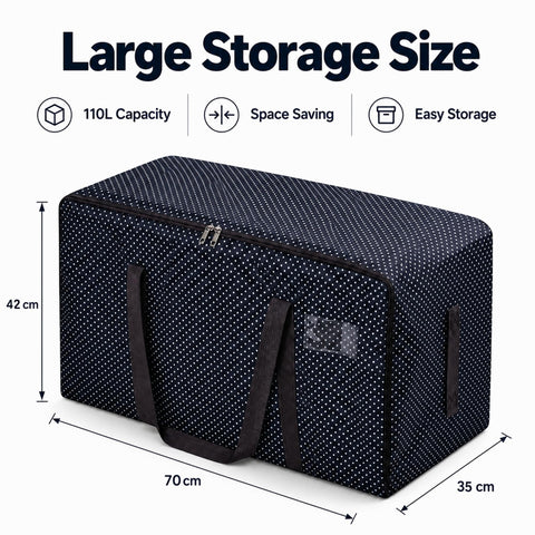 HomlyPro 110L Large Storage Bag, Heavy Duty Waterproof Bag with Zip, Strap & Handle for Moving House Essentials, College Dorm, Christmas Decor