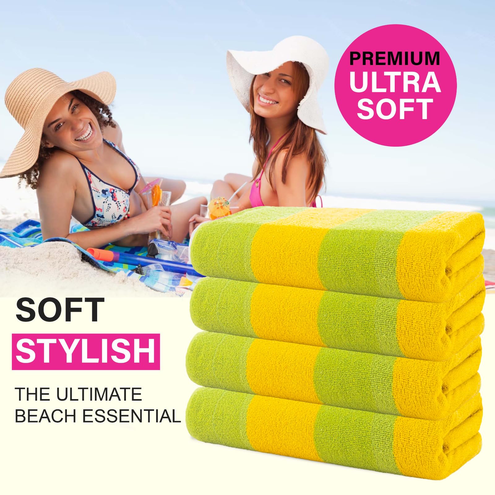 CASA COPENHAGEN Malibu beach towels, designed in Denmark, durable and hard-wearing, quick-drying, for pool, bath & shower, 76x152 cm
