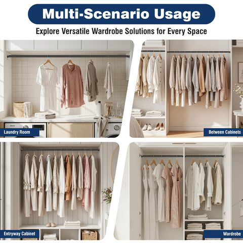 Zipglo Wardrobe Rod 40-130cm, Heavy Duty Wardrobe Rails and Fittings, Extendable Clothes Rail Pole Adjustable Hanging Rails for Wardrobe & Storage