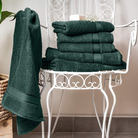 Komfortec Set of 8 Hand Towels 50 x 100 cm 100% Cotton Terry Cloth Soft Dark Green