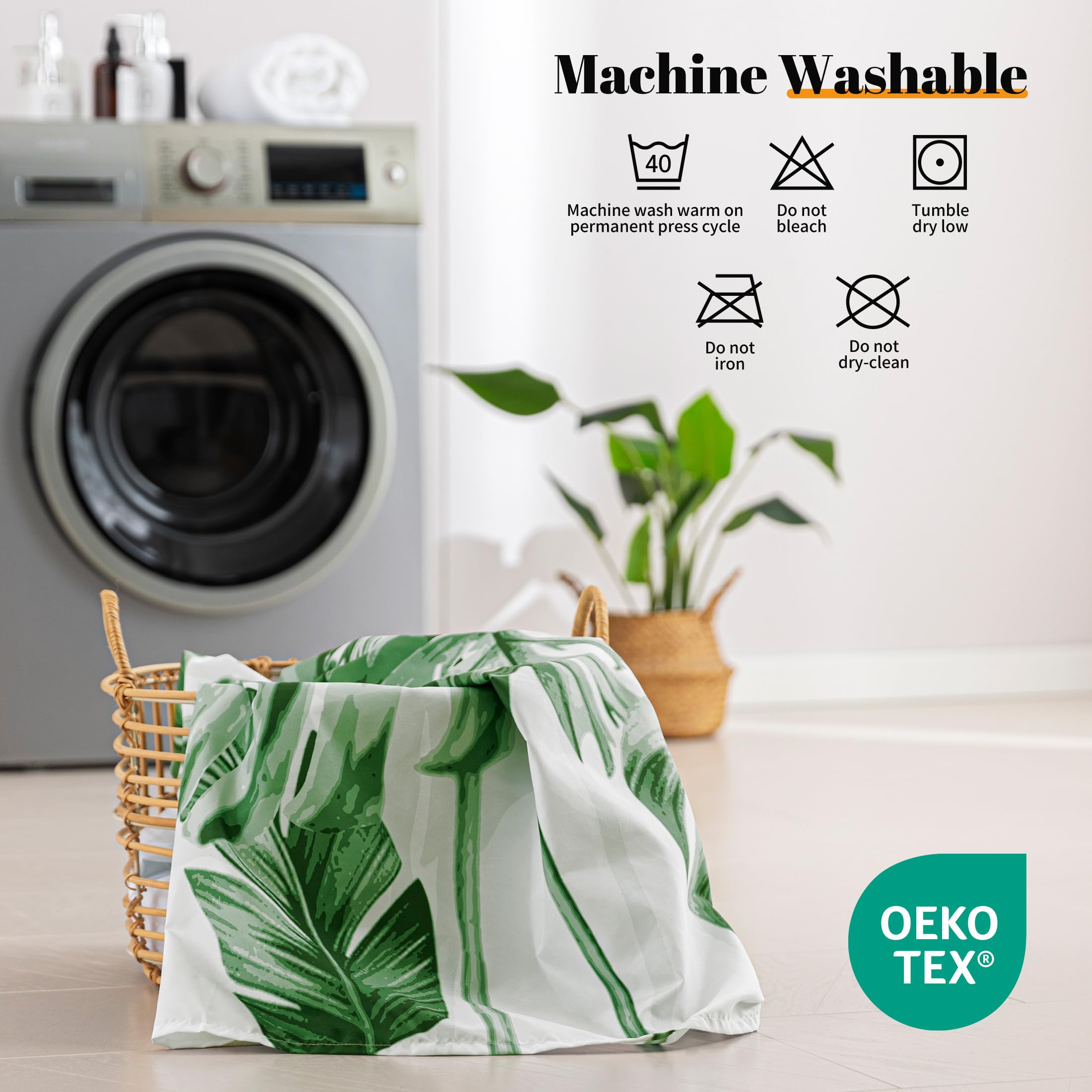 Sonive Shower Curtain with Grommets WaterResistant Green Leaves L200xW180cm