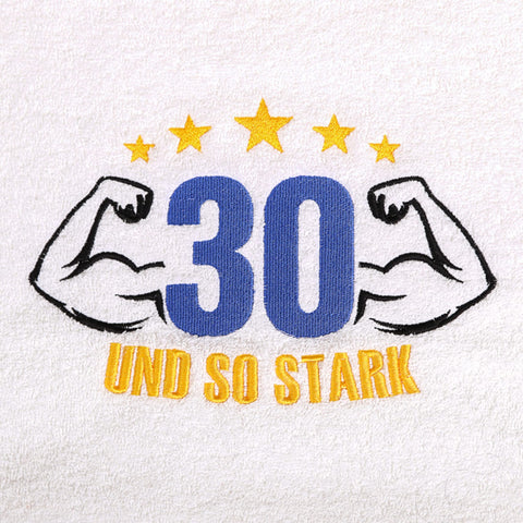 Abc Casa 30th birthday gift towel with embroidered muscles for men - a useful gift for 30 years - a wonderful gift idea for a 30th