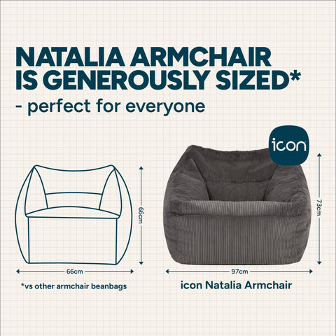 icon Natalia Cord Bean Bag Chair with Filling Included, Grey