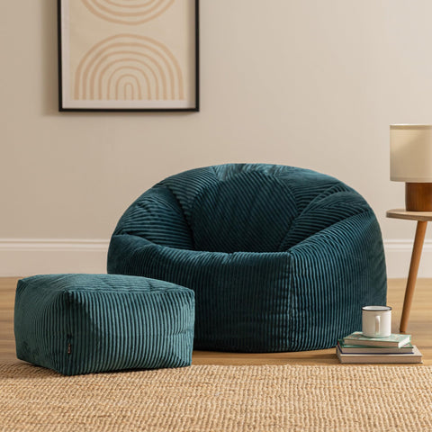 icon Kingston Cord Bean Bag & Footstool with Filling Included, Teal