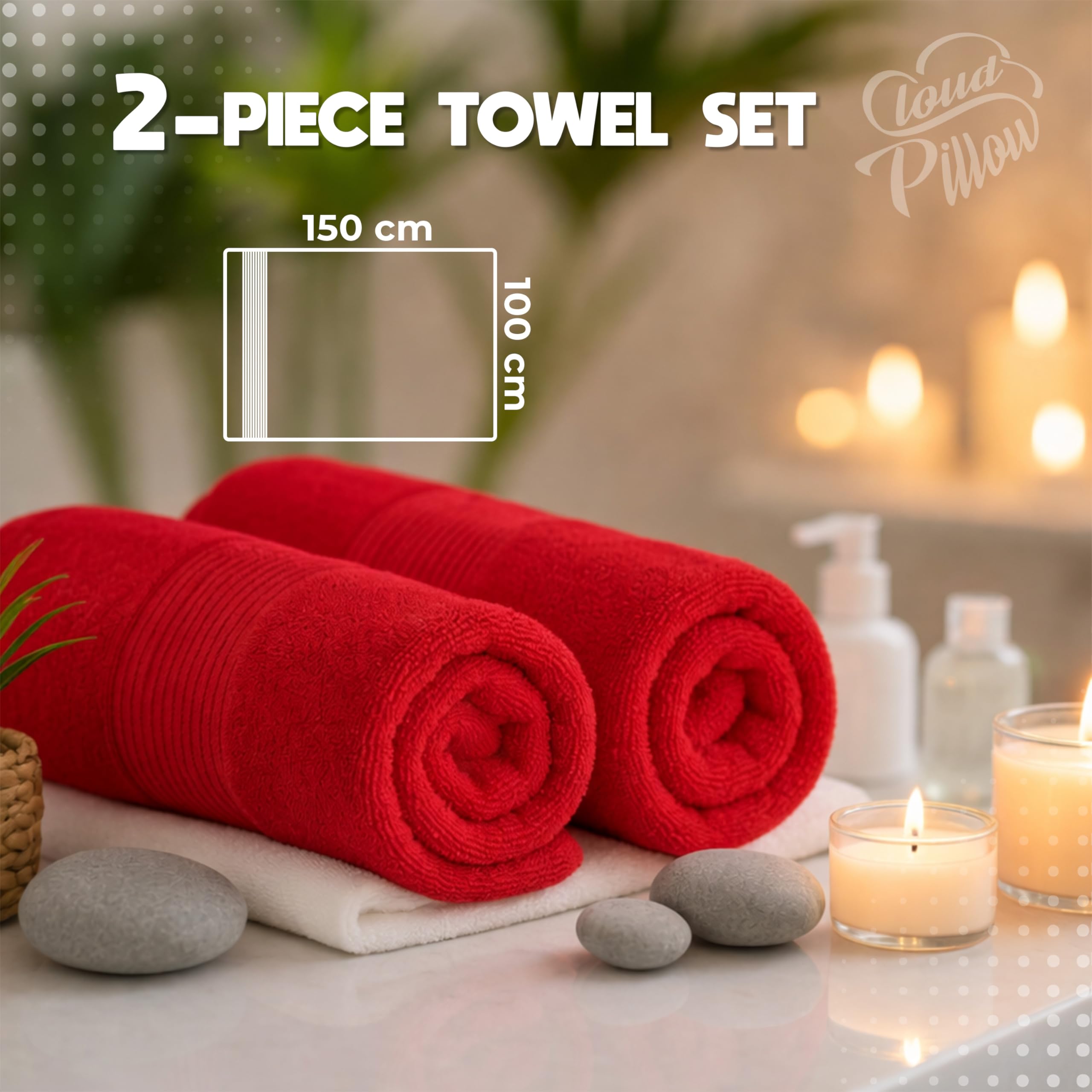 Cloud Pillow Set of 2 Bath Towels 70 x 140 cm, 100% Cotton, Oeko-TEX