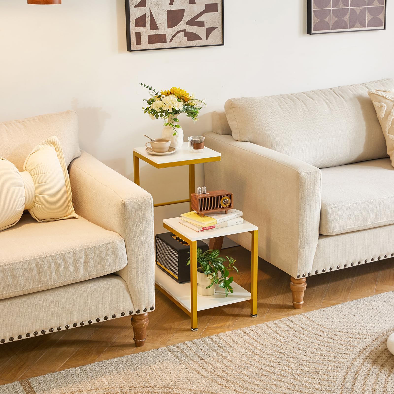 Aibiju G-Shaped Side Table, Sofa Side Table Corner End Tables for Living Room, Couch, Bedroom, Balcony Flower Stand, White YD-TM053W