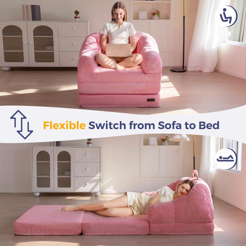 MAXYOYO Folding Sofa Bed with Backrest, Boneless Fold Out Couch Bed with Handle, 2 in 1 Convertible Bean Bag Chair to Floor Sofa Lounger