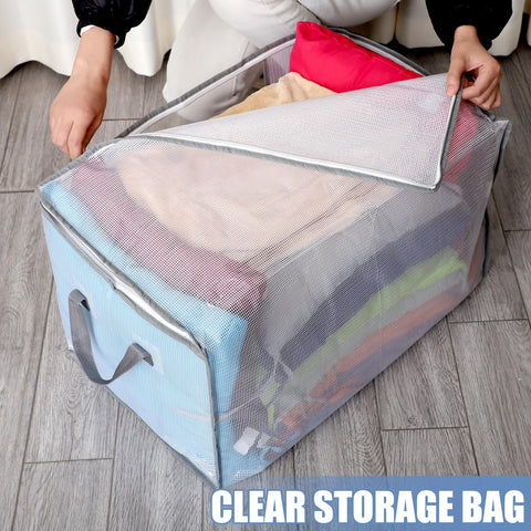 SUNNOW 6 Pcs 80L Clothes Storage Bags, Large Storage Box with Lid, Clear PP