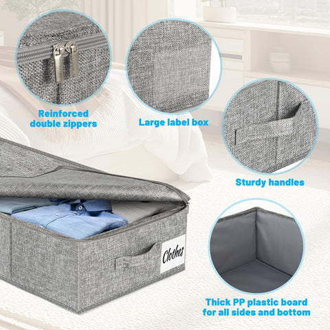 Under Bed Storage Box with Lid 2 Pack, Low Profile Foldable Underbed Clothes Organiser Under Sofa and Cot