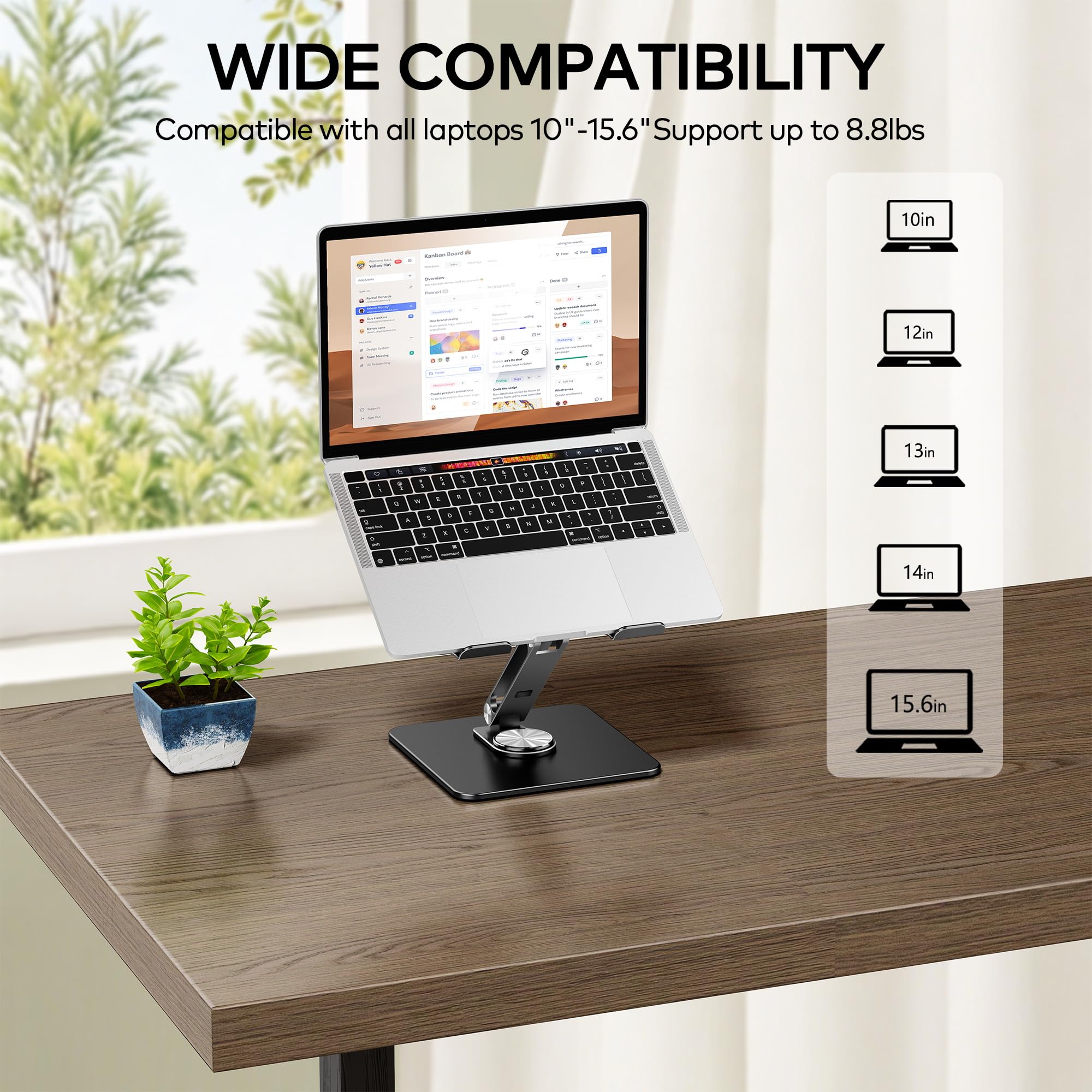 Auvo ALS06 Laptop Stand, Adjustable Computer Stand with 360° Rotating Base, Ergonomic Laptop Riser for Desk, Fits 11-15.6 inch Laptops
