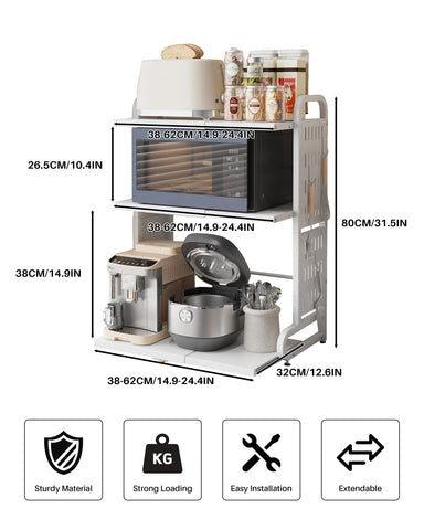 Ornestia 3-Tier Expandable Metal Microwave Shelf for Kitchen,White