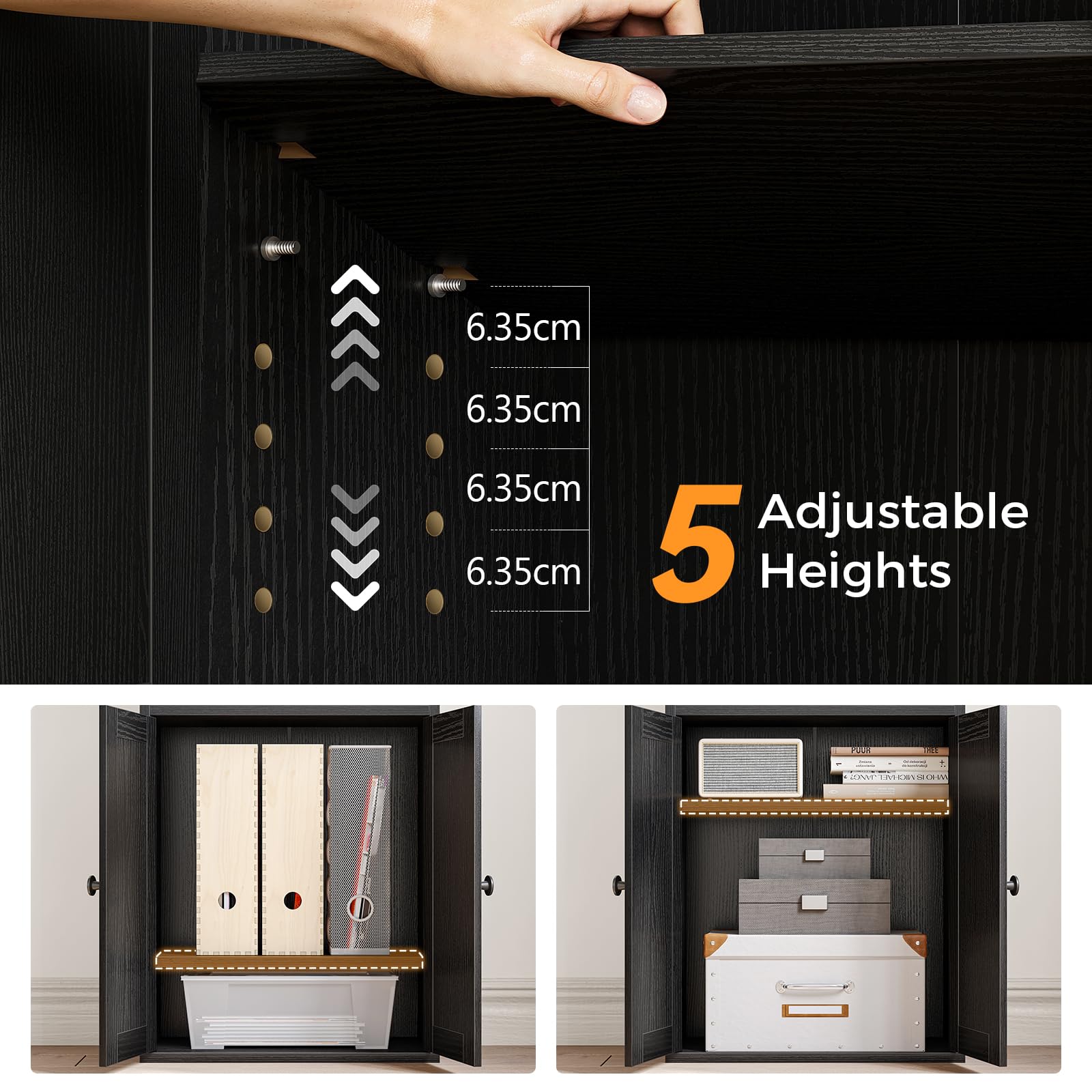 Coleshome 5-Tier Bookcase With Doors and Drawer, 48 x 24 x 164.2 cm, Black