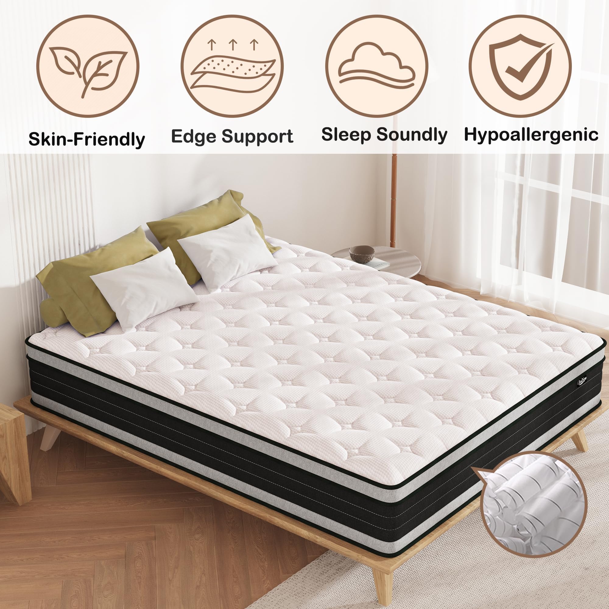 Bednew Double Mattresses Hybrid Mattress Medium Firm 135x190x30cm
