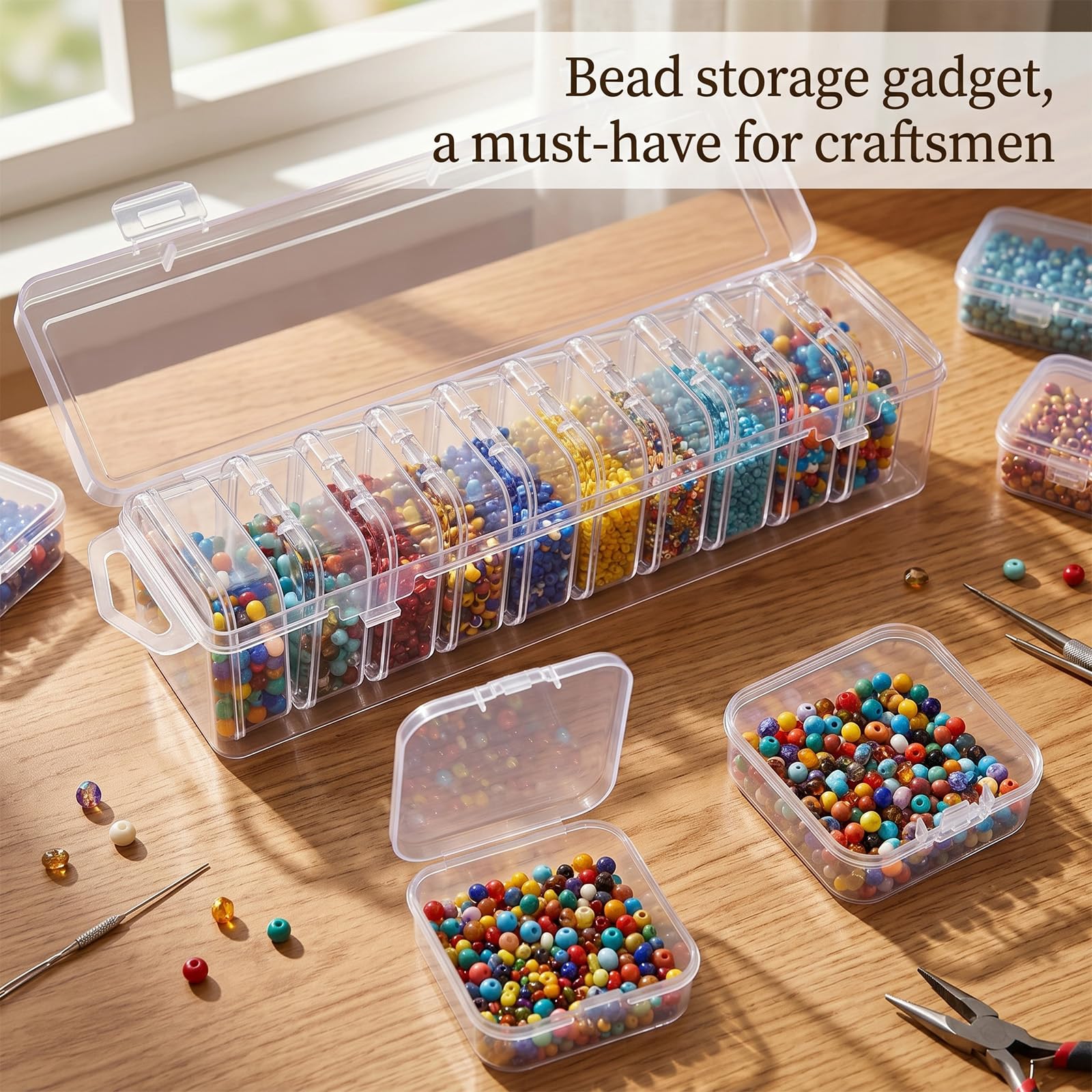 Bead Organizer Box 13 Pcs Clear Plastic Storage Containers with Hinged Lids Compartments Clear Plastic Storage Container Set Bead Storages Containers