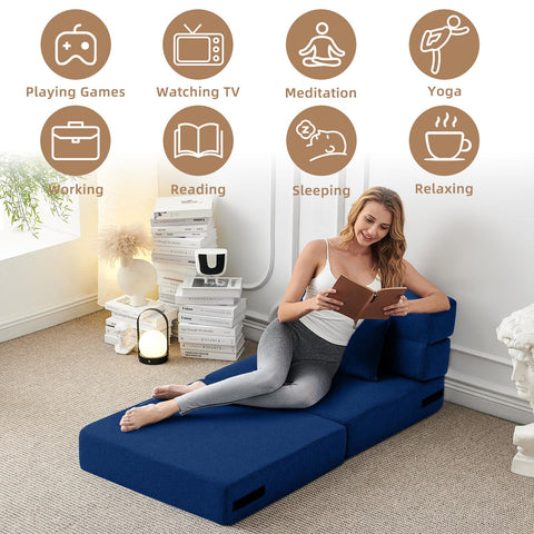FILUXE Convertible Folding Sofa Bed - Sleeper Chair with Pillow, Modern Linen Fabric Floor & Futon Couch