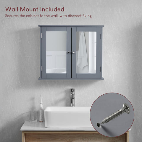 Bath Vida Priano 2 Door Bathroom Wall Cabinet | Grey | Space-Saving Storage | 60H x 60W x 15D cm | Adjustable Shelf | Modern Wooden Cupboard Unit