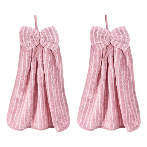 sourcing map 2Pcs Bow Hand Towels with Hanging Loop, 14.2" x 11.8" Soft Coral Fleece Microfiber Bowknot Hanging Hand Dry Towels Quick Dry and