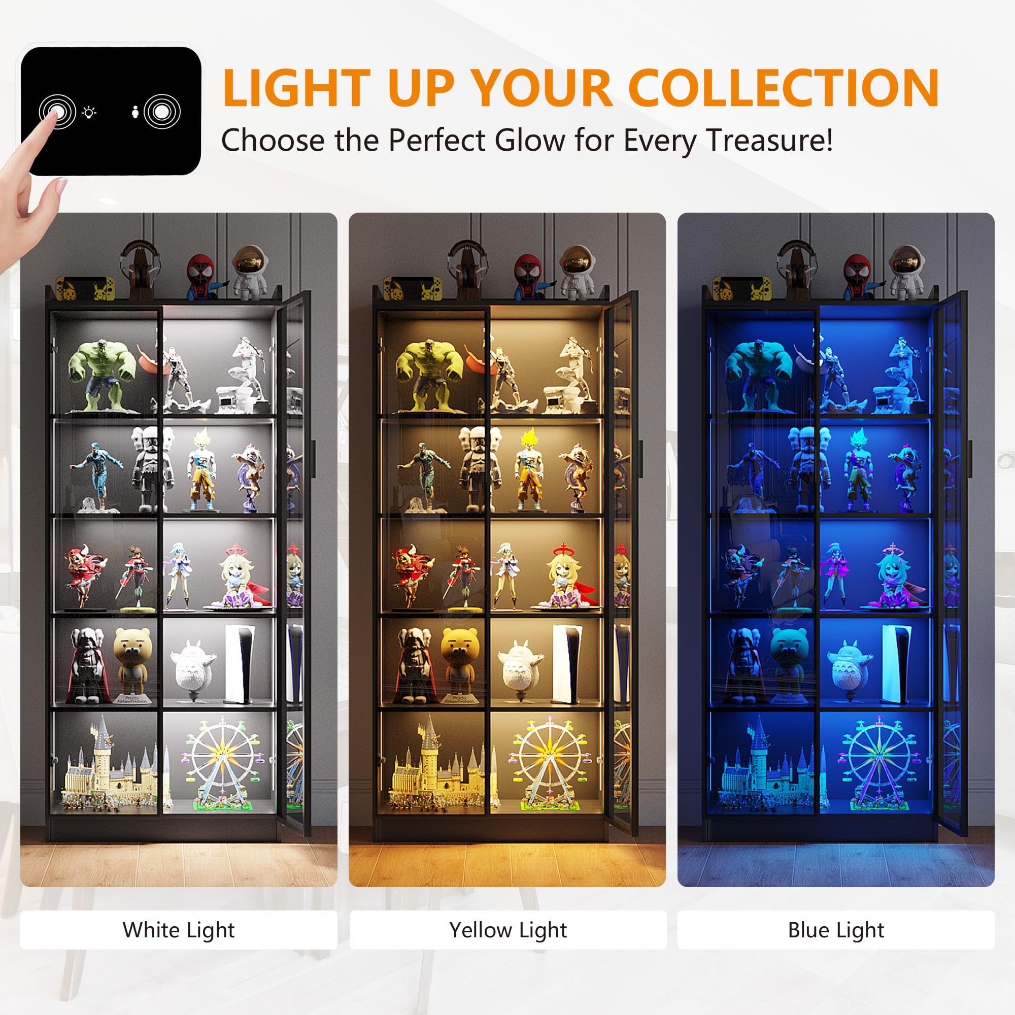 FREDEES LED Display Cabinet with 2 Doors and Adjustable Shelf, 165CM, Black