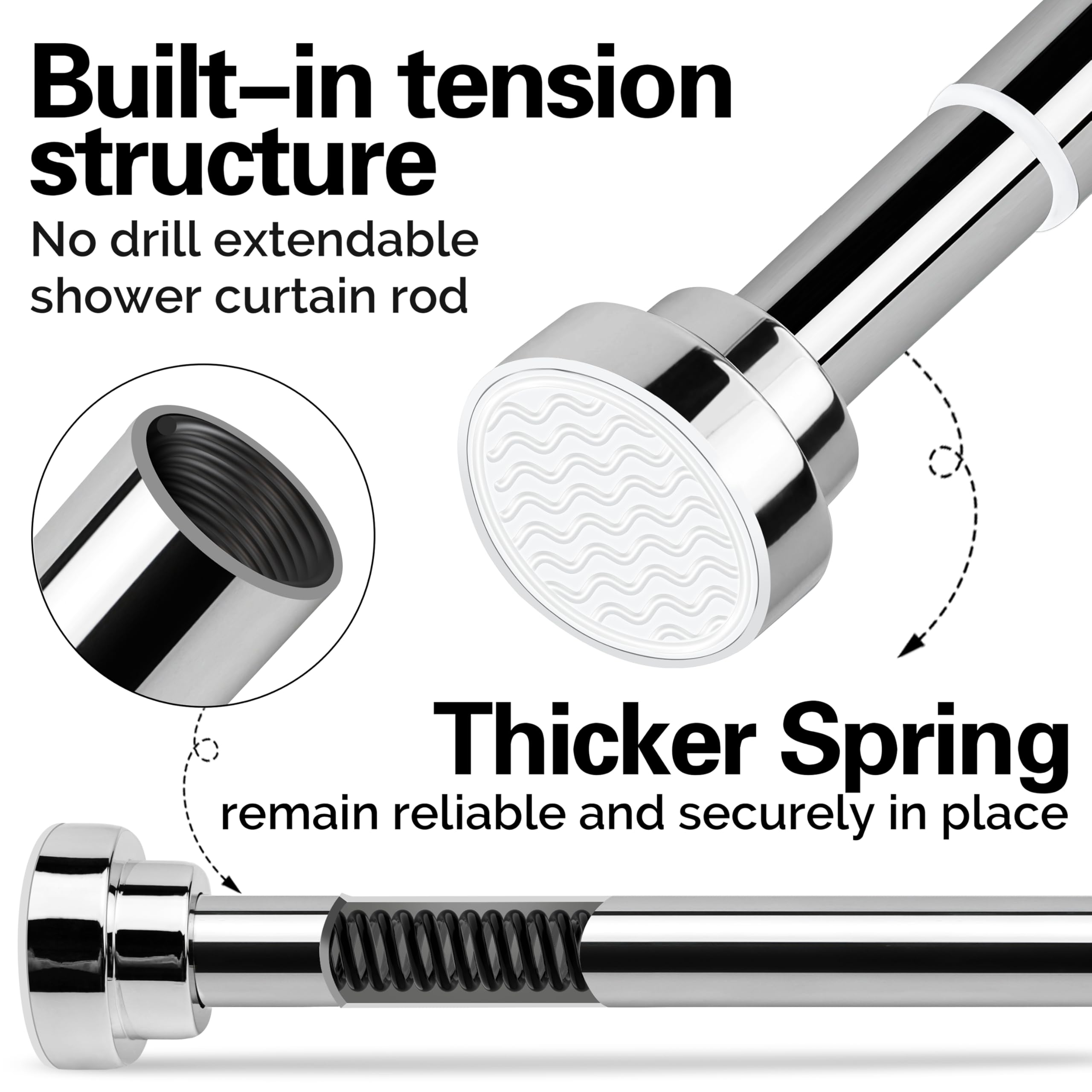 Stainless Steel Extendable Shower Curtain Rod Tension Pole (72cm-130cm),including 2 Holders,Net Voile Curtains Rail,Adjustable Telescopic Rods