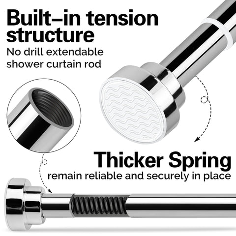 Stainless Steel Extendable Shower Curtain Rod Tension Pole (72cm-130cm),including 2 Holders,Net Voile Curtains Rail,Adjustable Telescopic Rods